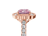 Rose gold Fancy Pink Cushion  Cut Diamond Milgrain Floral Halo Engagement Ring with Pavé Band_20