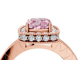Rose gold Fancy Pink Cushion Cut Diamond Milgrain Halo Engagement Ring with Round Pavé Band and Prong Setting_16