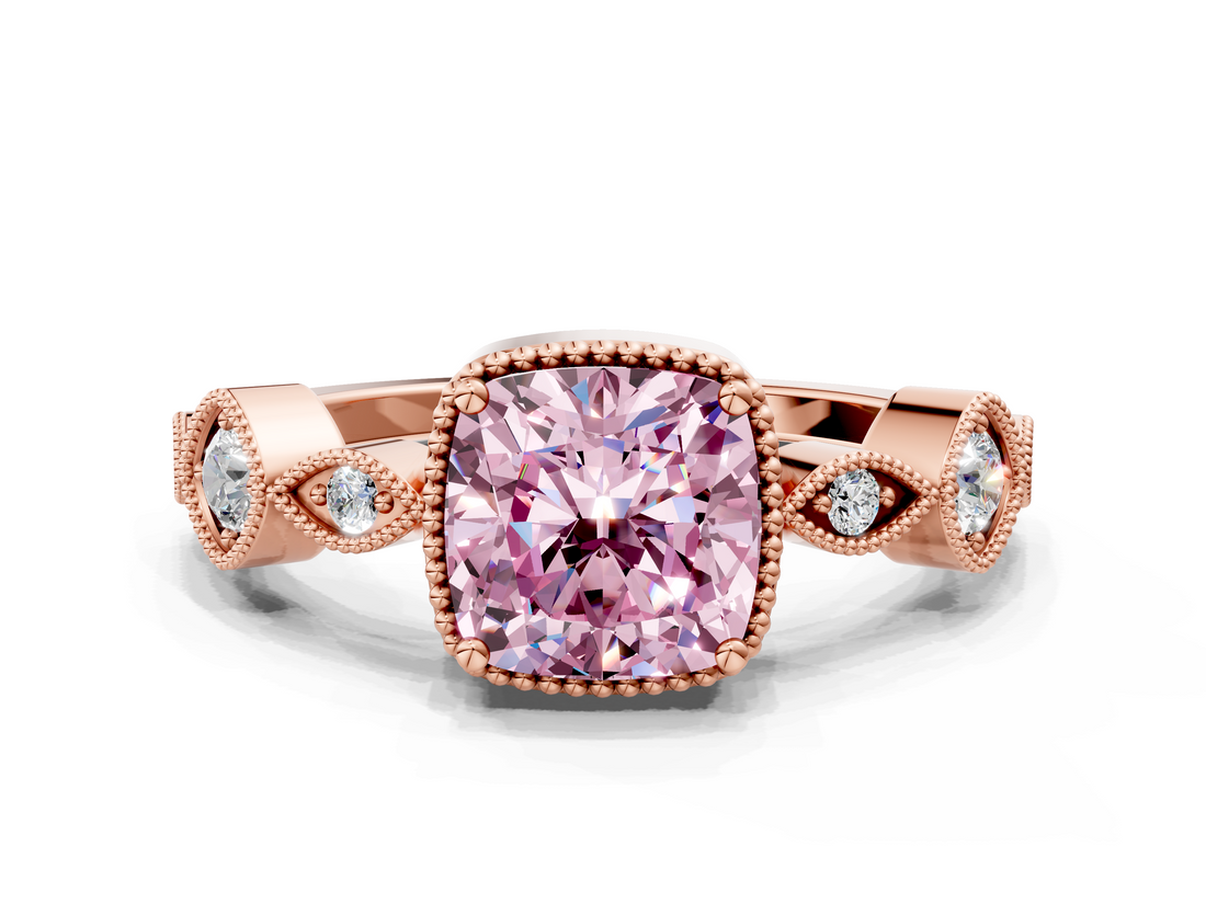 Rose gold Fancy Pink Cushion  Cut Diamond Milgrain Marquise Band with Prong Setting_3
