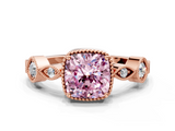 Rose gold Fancy Pink Cushion  Cut Diamond Milgrain Marquise Band with Prong Setting_3