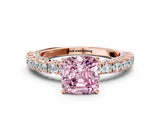 Rose gold Fancy Pink Cushion Cut Diamond Pavé Band Solitaire Ring with Prong Setting_78