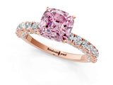 Rose gold Fancy Pink Cushion Cut Diamond Pavé Band Solitaire Ring with Prong Setting_79