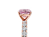 Rose gold Fancy Pink Cushion Cut Diamond Pavé Band Solitaire Ring with Prong Setting_83