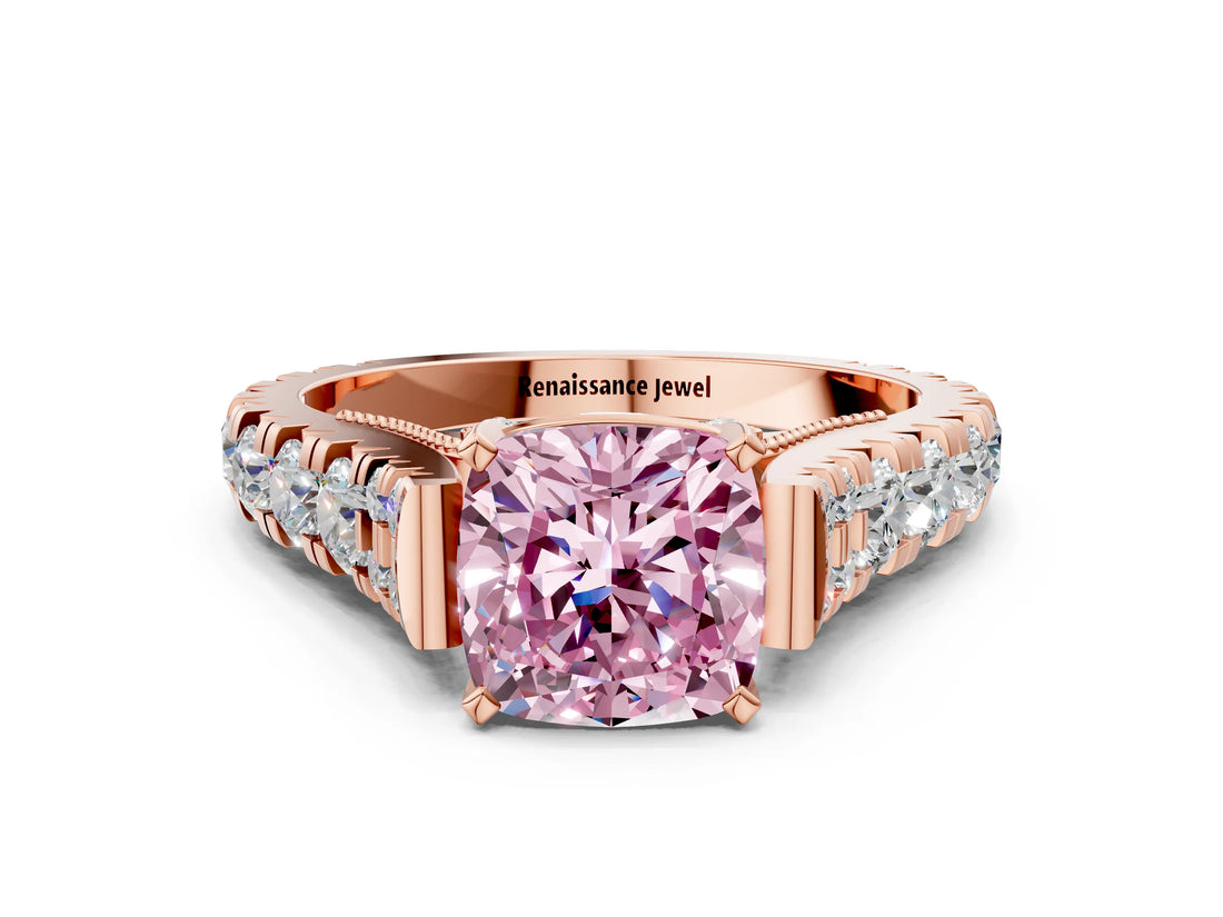 Rose gold Fancy Pink Cushion  Cut Diamond Pavé Band Solitaire with Four-Prong Setting_15