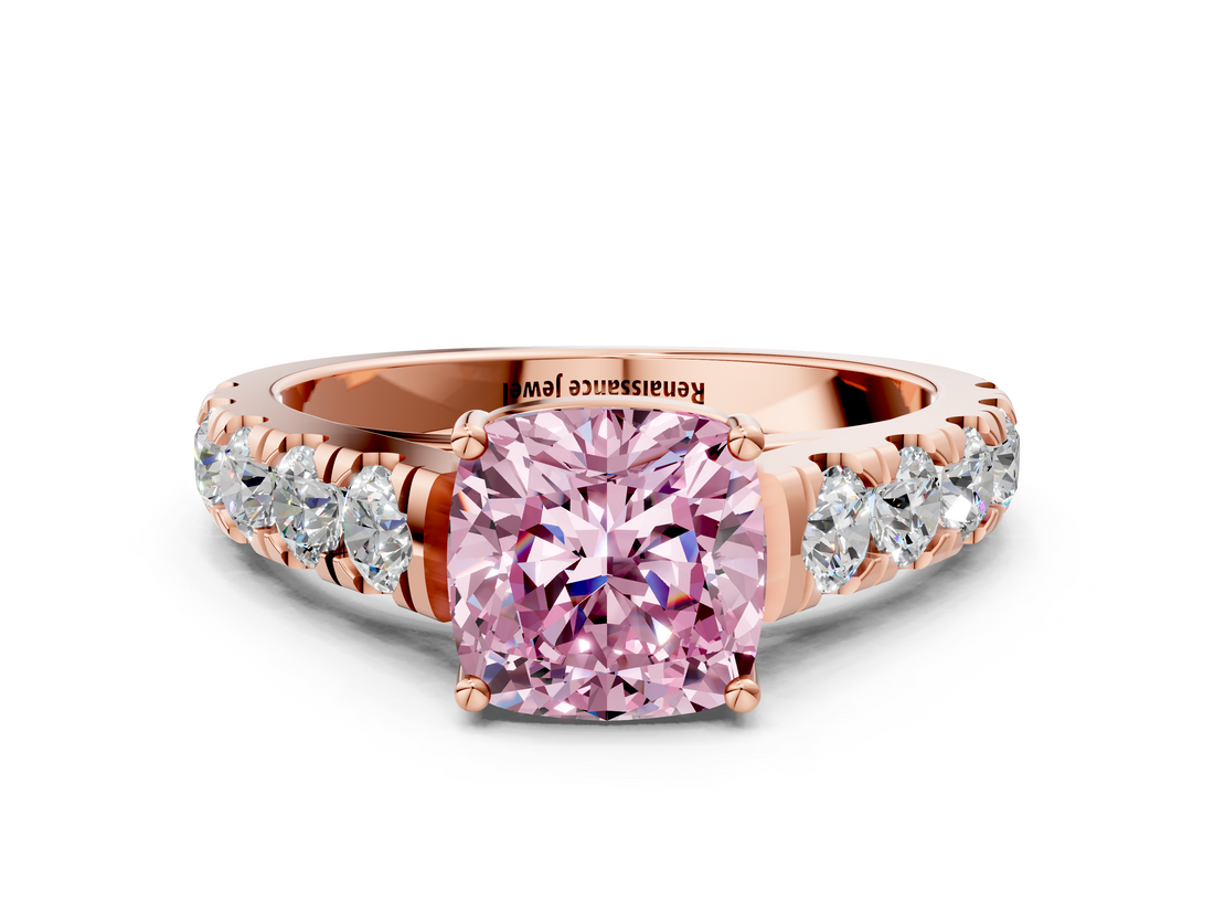 Rose gold Fancy Pink Cushion  Cut Diamond Pavé Band Solitaire with Four-Prong Setting_3