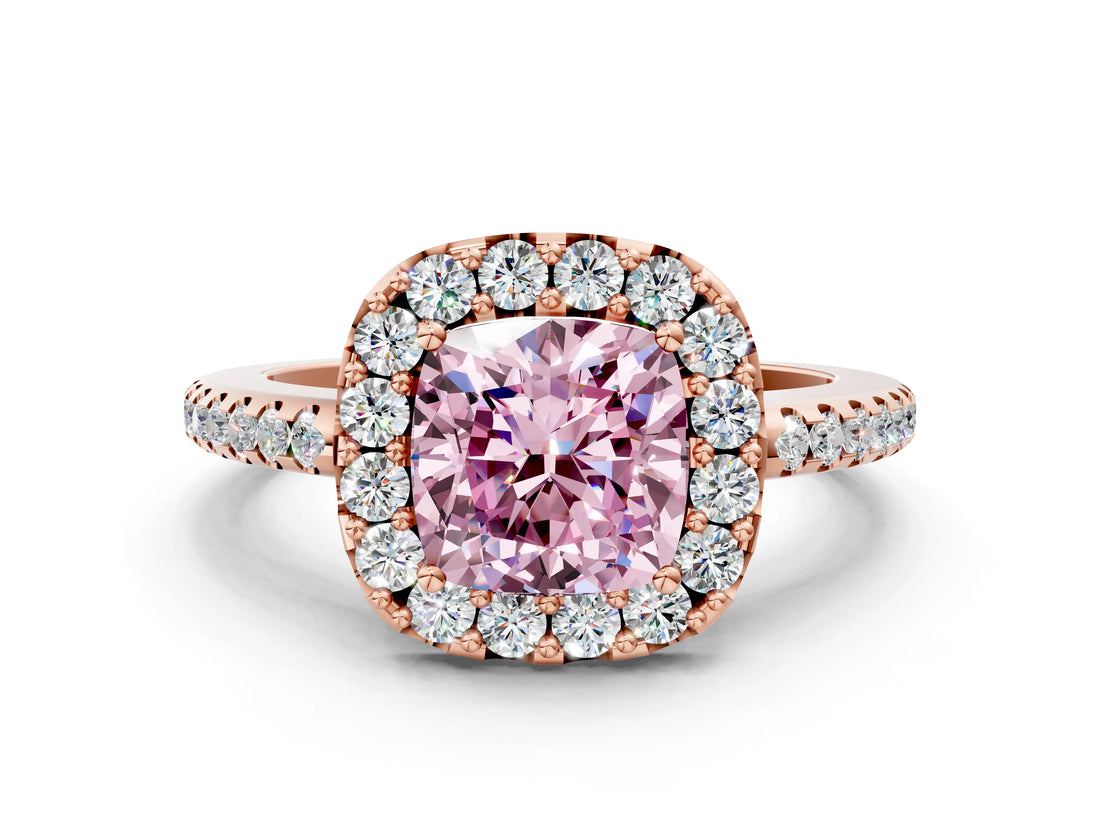 Rose gold Fancy Pink Cushion Cut Diamond Pavé Halo Ring with Four-Prong Setting_36