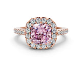 Rose gold Fancy Pink Cushion Cut Diamond Pavé Halo Ring with Four-Prong Setting_36