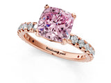 Rose gold Fancy Pink Cushion Cut Diamond Pavé Solitaire Ring with Round Band and Prong Setting_13
