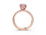 Rose gold Fancy Pink Cushion Cut Diamond Pavé Solitaire Ring with Round Band and Prong Setting_15