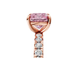 Rose gold Fancy Pink Cushion Cut Diamond Pavé Solitaire Ring with Round Band and Prong Setting_17