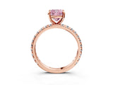 Rose gold Fancy Pink Cushion Cut Diamond Pavé Solitaire Ring with Round Band and Prong Setting_27