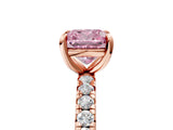 Rose gold Fancy Pink Cushion Cut Diamond Pavé Solitaire Ring with Round Band and Prong Setting_29