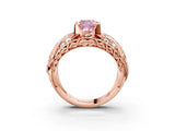 Rose gold Fancy Pink Cushion Cut Diamond Pave Art Deco Split Shank Ring with Four-Prong Setting_3