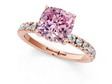 Rose gold Fancy Pink Cushion Cut Diamond Pave Band Solitaire Ring with Four-Prong Setting_59