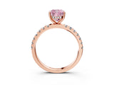 Rose gold Fancy Pink Cushion Cut Diamond Pave Band Solitaire Ring with Four-Prong Setting_61