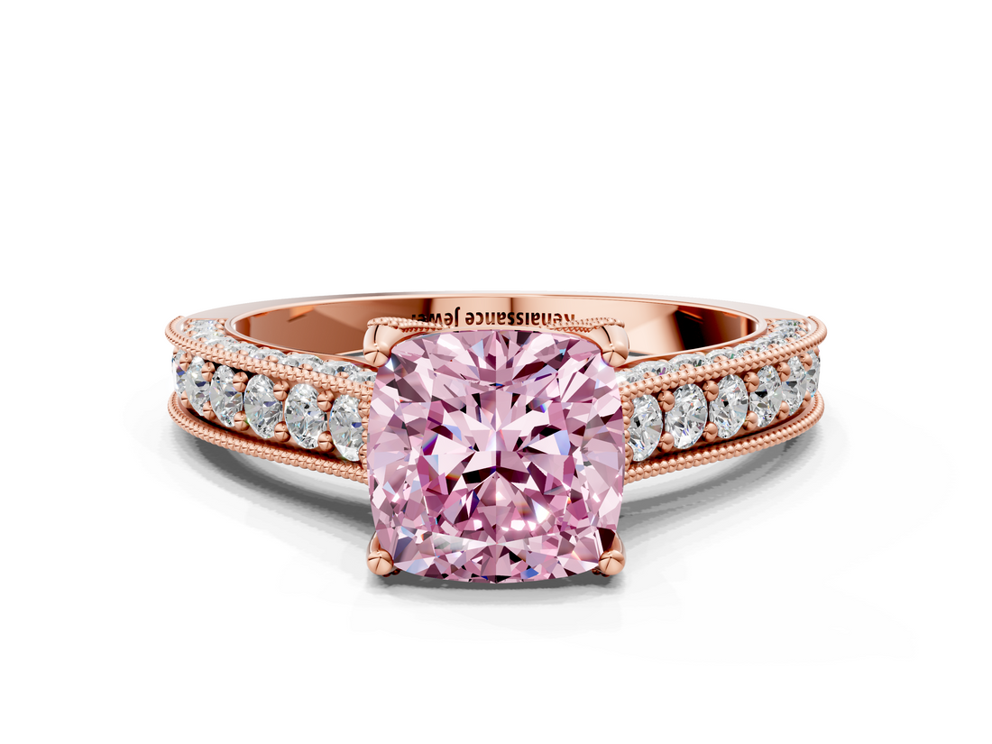Rose gold Fancy Pink Cushion  Cut Diamond Pave Band with Four-Prong Setting_20