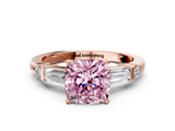 Rose gold Fancy Pink Cushion  Cut Diamond Ring with Baguette Side Stones, Channel Set Band, and Four-Prong Setting_3
