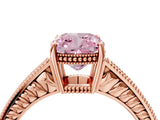 Rose gold Fancy Pink Cushion Cut Diamond Ring with Milgrain Pavé Band and Four-Prong Setting_25