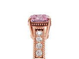 Rose gold Fancy Pink Cushion Cut Diamond Ring with Milgrain Pavé Band and Four-Prong Setting_26