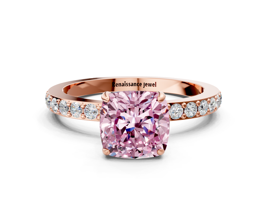 Rose gold Fancy Pink Cushion  Cut Diamond Ring with Pavé Band and Four-Prong Setting_36