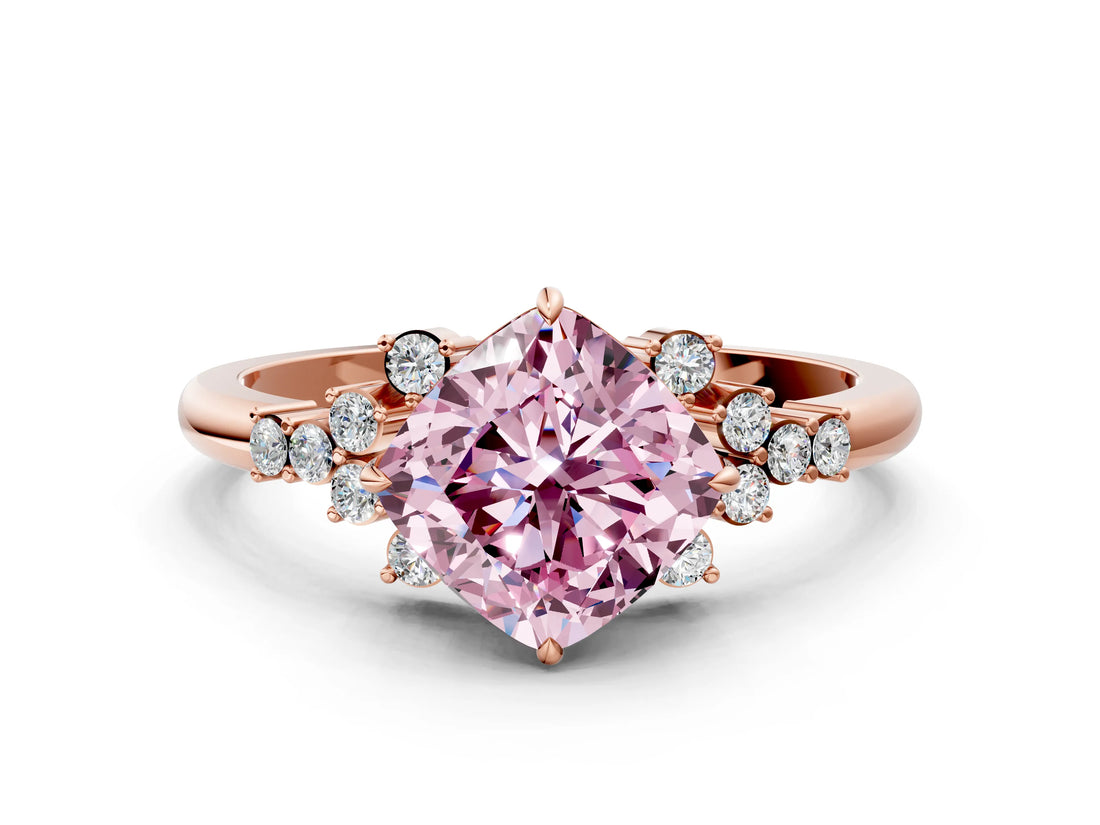 Rose gold Fancy Pink Cushion Cut Diamond Ring with Side Stones and Four-Prong Setting_110