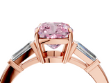 Rose gold Fancy Pink Cushion  Cut Diamond Ring with Tapered Baguette Side Stones in Four-Prong Setting_7