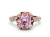 Rose gold Fancy Pink Cushion Cut Diamond Scalloped Halo Engagement Ring with Round Shared Prong Band_12