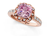 Rose gold Fancy Pink Cushion Cut Diamond Scalloped Halo Engagement Ring with Round Shared Prong Band_13