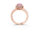Rose gold Fancy Pink Cushion Cut Diamond Scalloped Halo Engagement Ring with Round Shared Prong Band_15