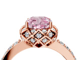 Rose gold Fancy Pink Cushion Cut Diamond Scalloped Halo Engagement Ring with Round Shared Prong Band_16