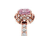 Rose gold Fancy Pink Cushion Cut Diamond Scalloped Halo Engagement Ring with Round Shared Prong Band_17