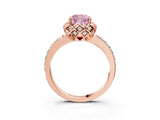 Rose gold Fancy Pink Cushion Cut Diamond Scalloped Halo Engagement Ring with Round Shared Prong Band_27