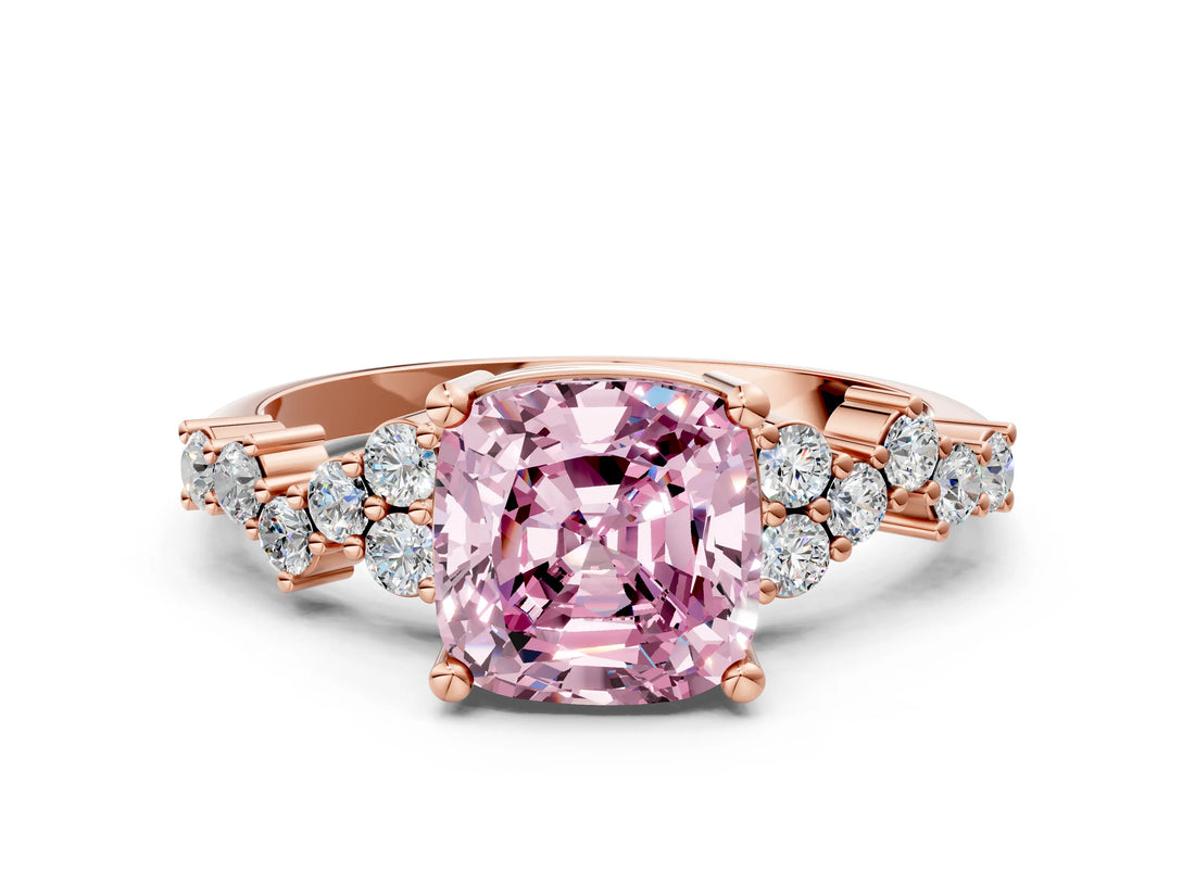 Rose gold Fancy Pink Cushion Cut Diamond Scattered Round Accent Ring with Prong Setting_12