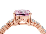 Rose gold Fancy Pink Cushion Cut Diamond Scattered Round Accent Ring with Prong Setting_16