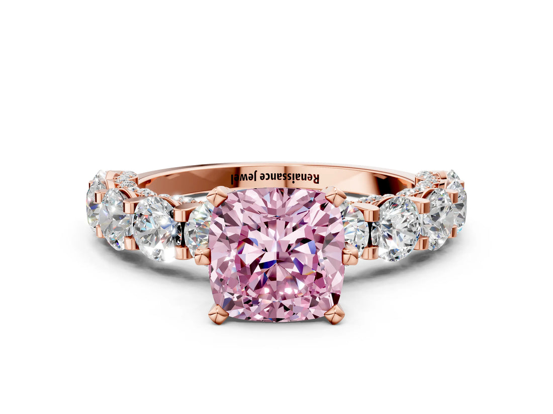 Rose gold Fancy Pink Cushion Cut Diamond Side Stone Engagement Ring with Four-Prong Setting_24
