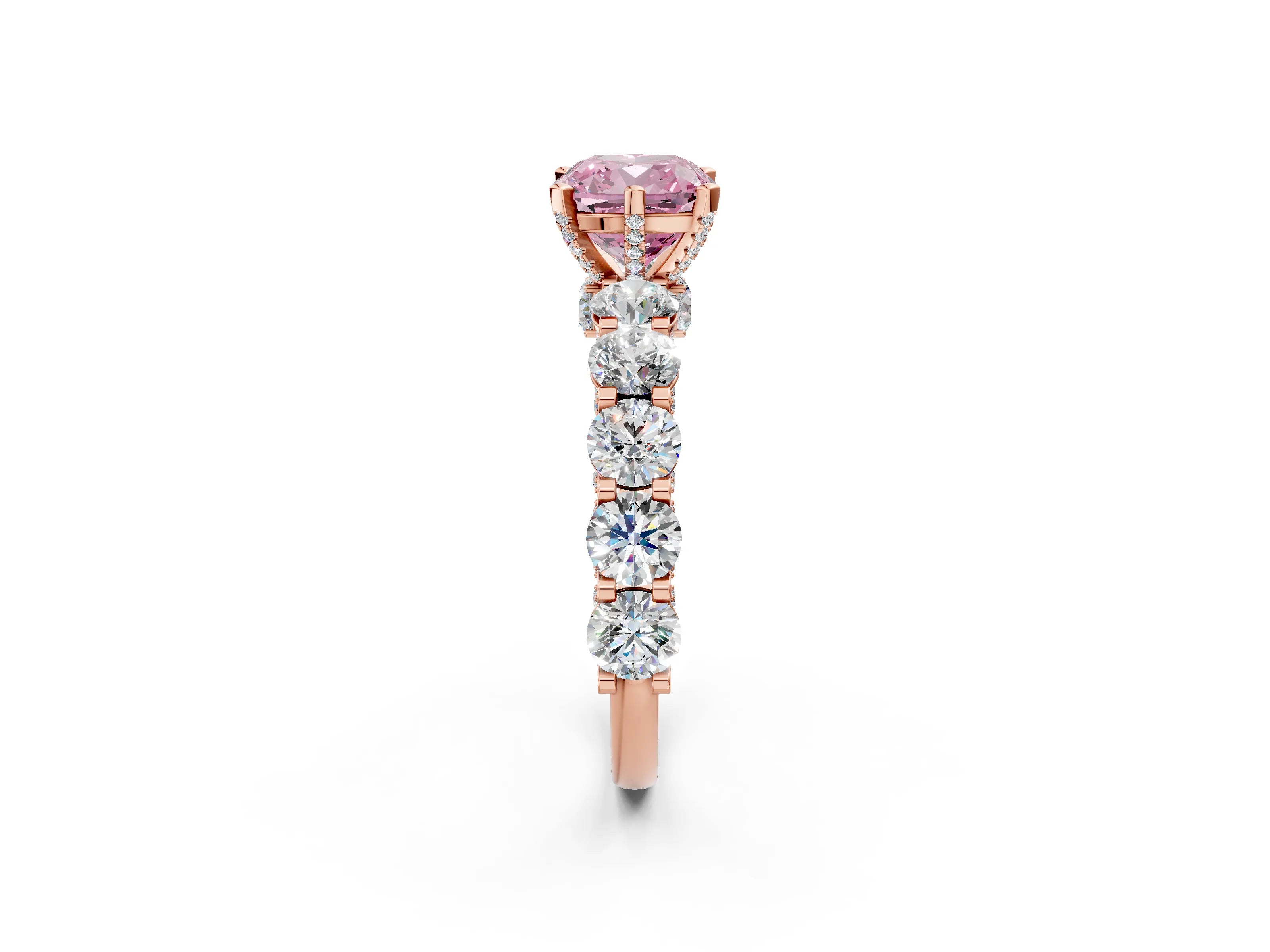 Rose gold Fancy Pink Cushion Cut Diamond Side Stone Engagement Ring with Four-Prong Setting_26
