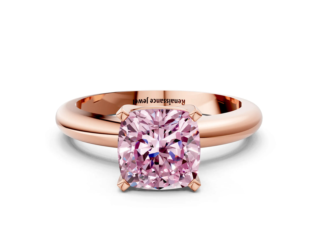 Rose gold Fancy Pink Cushion Cut Diamond Solitaire Engagement Ring with Round Band and Four-Prong Setting_153