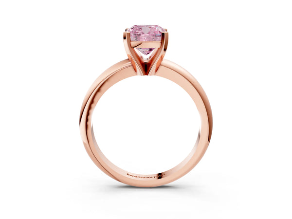 Rose gold Fancy Pink Cushion Cut Diamond Solitaire Engagement Ring with Round Band and Four-Prong Setting