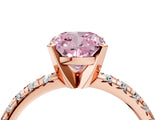 Rose gold Fancy Pink Cushion Cut Diamond Solitaire Pavé Engagement Ring with Round Band and Prong Setting_17