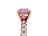Rose gold Fancy Pink Cushion Cut Diamond Solitaire Pavé Engagement Ring with Round Band and Prong Setting_78