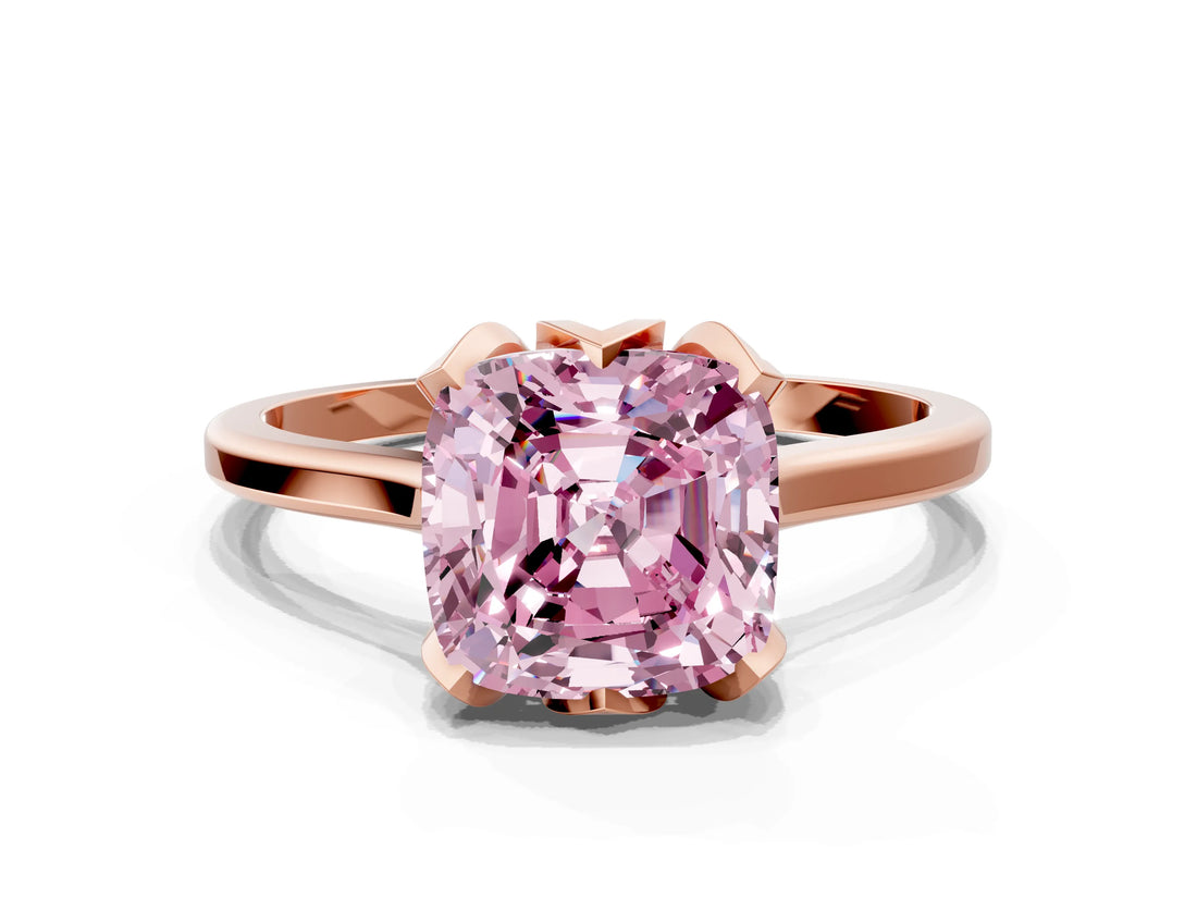 Rose gold Fancy Pink Cushion Cut Diamond Solitaire Ring with Flower Prong Setting and Classic Band_36