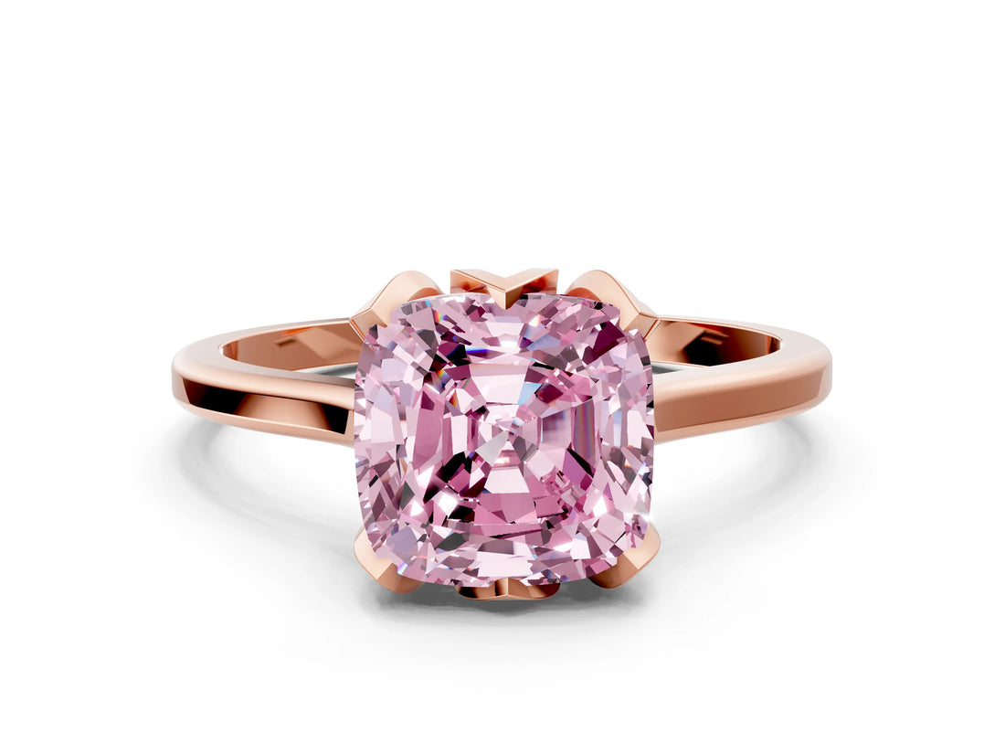 Rose gold Fancy Pink Cushion Cut Diamond Solitaire Ring with Flower Prong Setting and Classic Band_80
