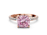 Rose gold Fancy Pink Cushion Cut Diamond Solitaire Ring with Four-Prong Setting and Pavé Band_3