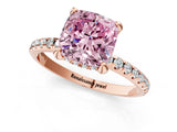Rose gold Fancy Pink Cushion Cut Diamond Solitaire Ring with Four-Prong Setting and Pavé Band_4