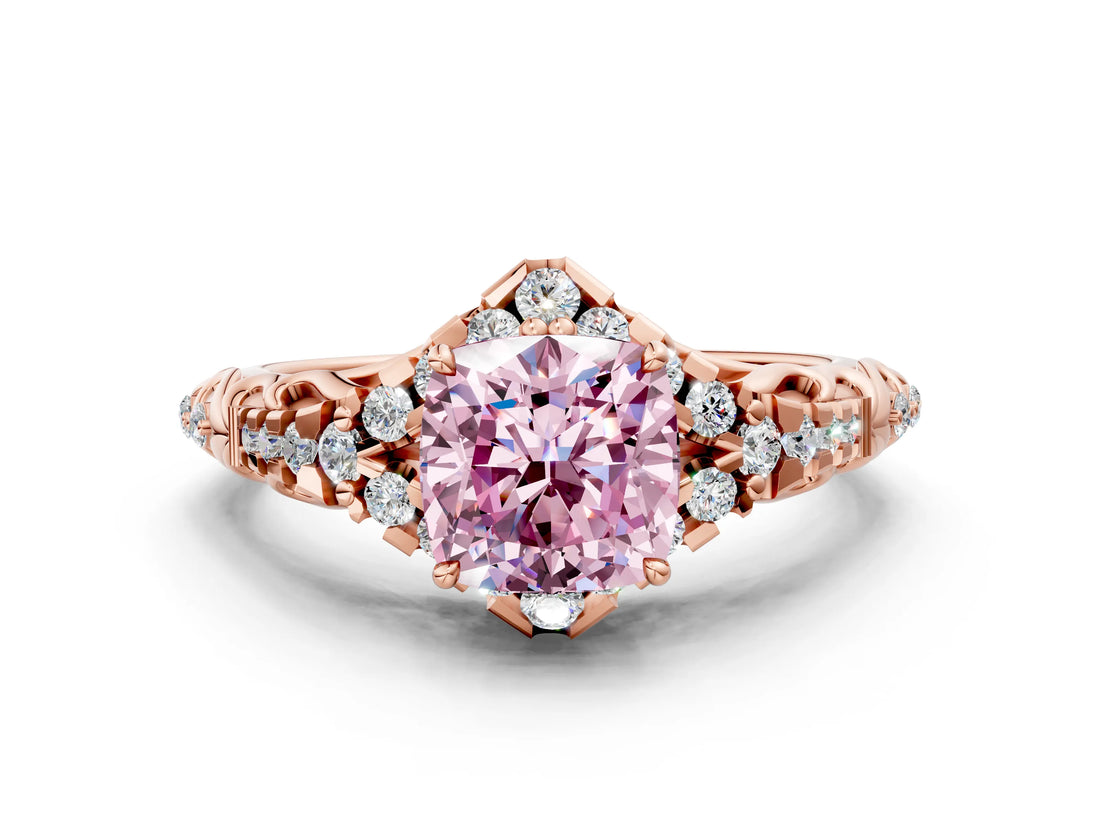 Rose gold Fancy Pink Cushion Cut Diamond Solitaire Ring with Hidden Halo and Pavé Band_27