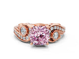 Rose gold Fancy Pink Cushion Cut Diamond Solitaire Ring with Milgrain Pavé Band and Four-Prong Setting_171