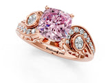 Rose gold Fancy Pink Cushion Cut Diamond Solitaire Ring with Milgrain Pavé Band and Four-Prong Setting_172