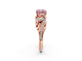 Rose gold Fancy Pink Cushion Cut Diamond Solitaire Ring with Milgrain Pavé Band and Four-Prong Setting_173
