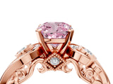 Rose gold Fancy Pink Cushion Cut Diamond Solitaire Ring with Milgrain Pavé Band and Four-Prong Setting_175