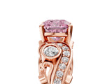 Rose gold Fancy Pink Cushion Cut Diamond Solitaire Ring with Milgrain Pavé Band and Four-Prong Setting_176